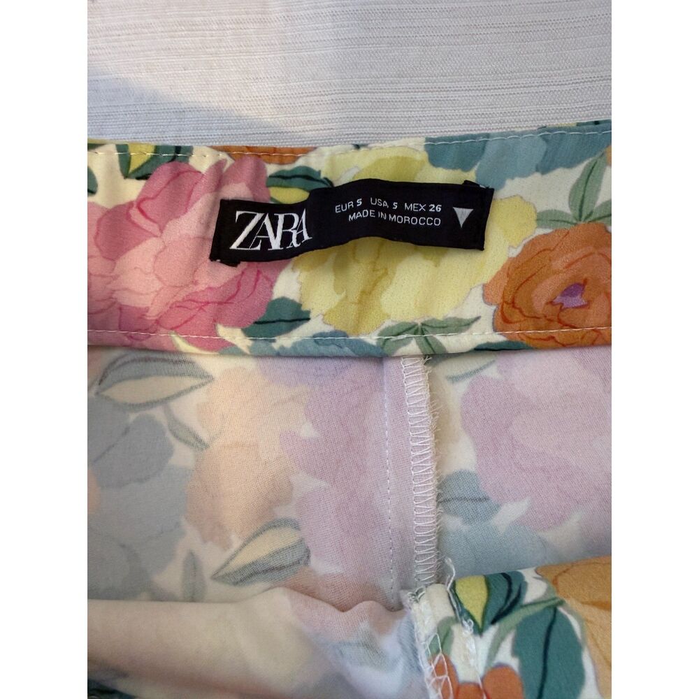 ZARA Multicolor Floral High Waisted Wide Leg Pants Size Small Boho Flowy Palazzo - Picture 4 of 9